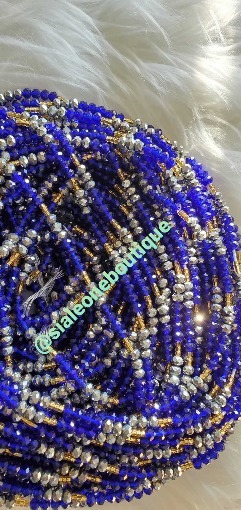 Gold With Blue & Gray Crystal Beads